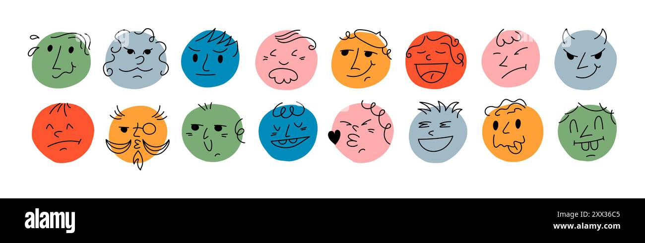 Round emoji comic faces with various Emotions Stock Vector Image & Art ...