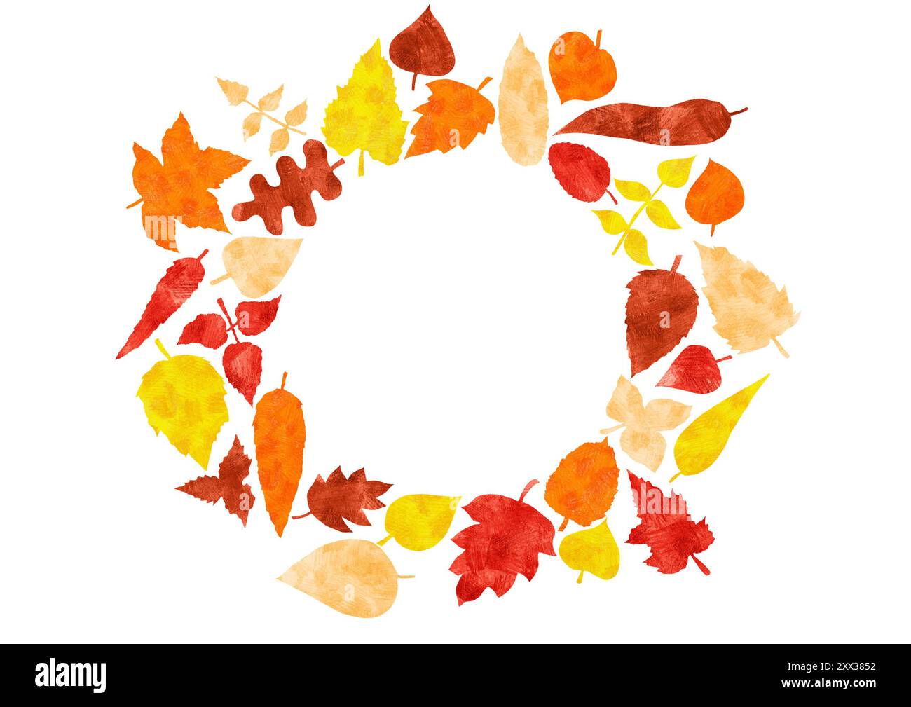 Round frame of autumn leaves of different shapes and colors. The leaves ...