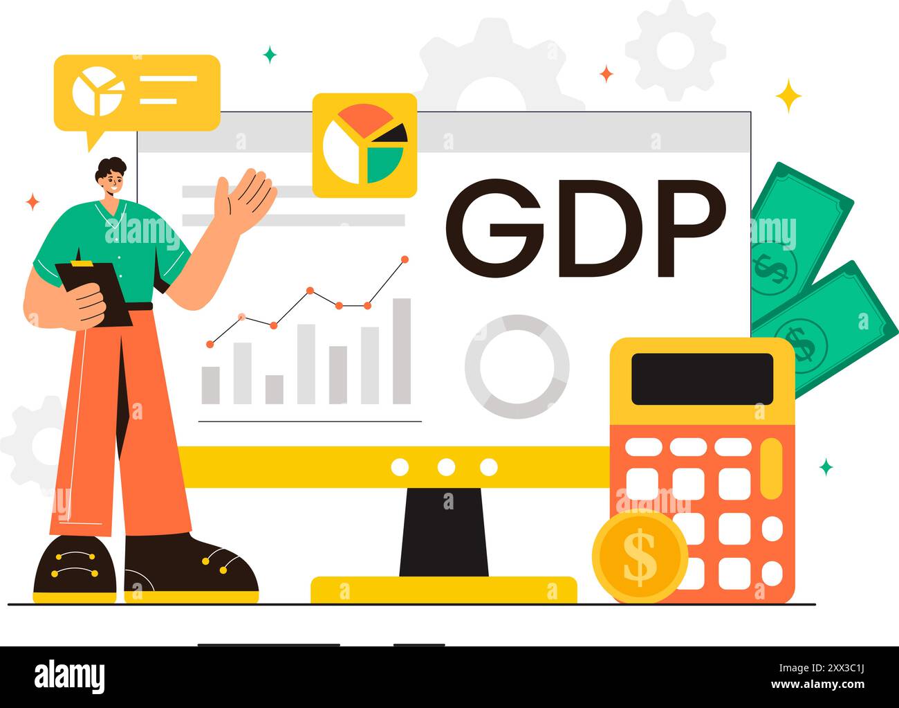 GDP or Gross Domestic Product Vector Illustration with Economic Growth ...
