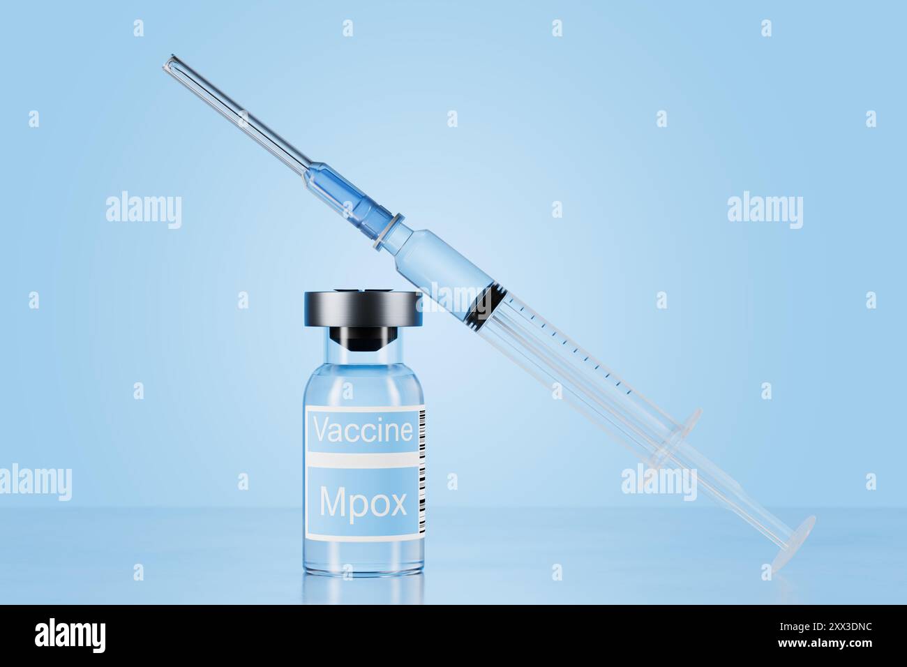 A clear glass bottle with the words Monkeypox Vaccine written ...