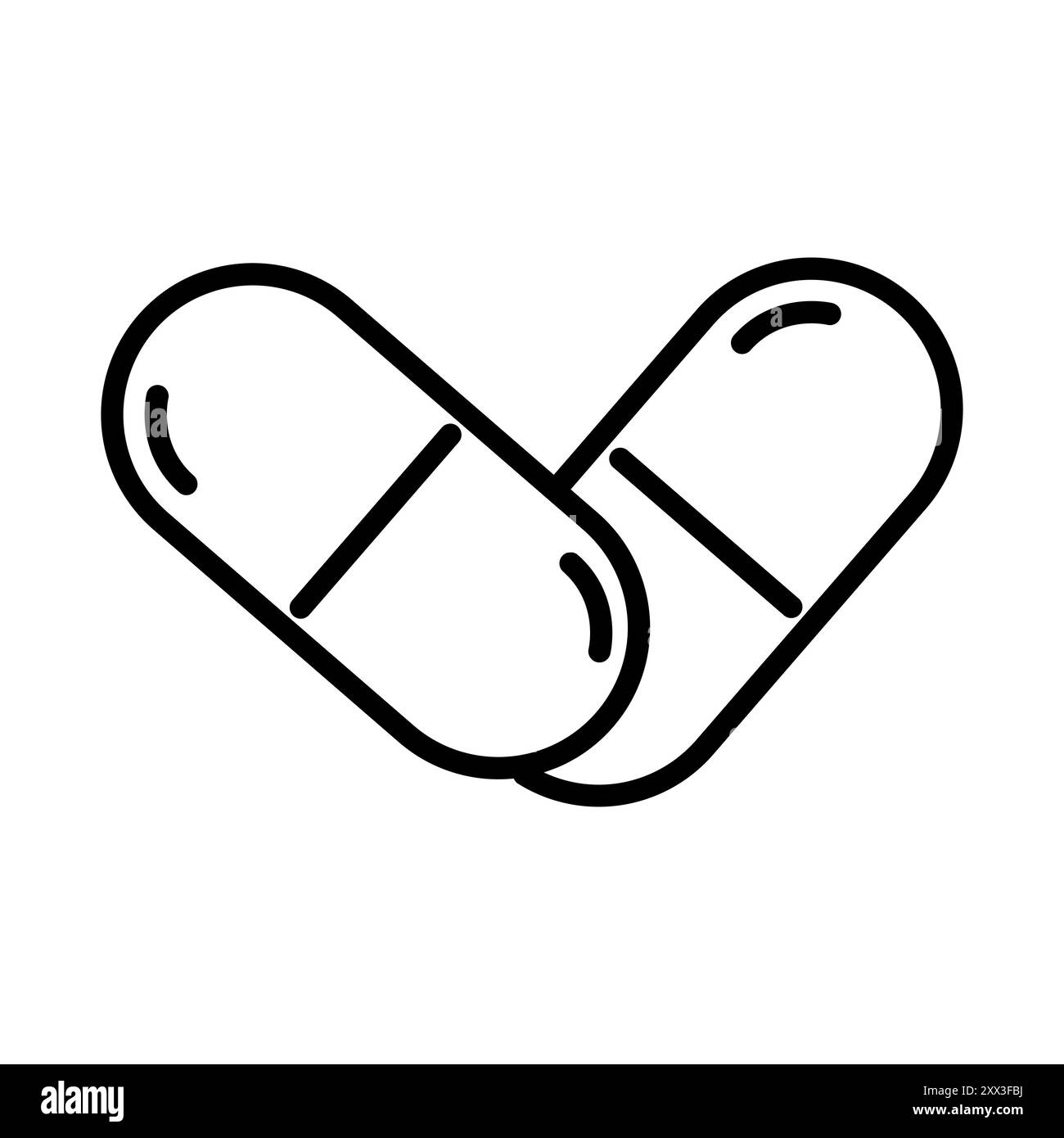 Capsule pill icon. Black and white design. Minimalist medical symbol ...