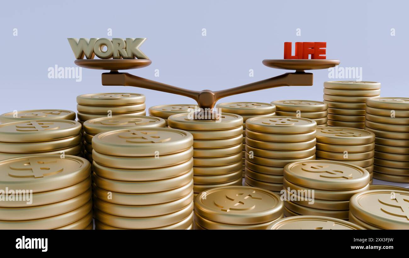 3d rendering depicts work-life balance struggle, with money influencing ...