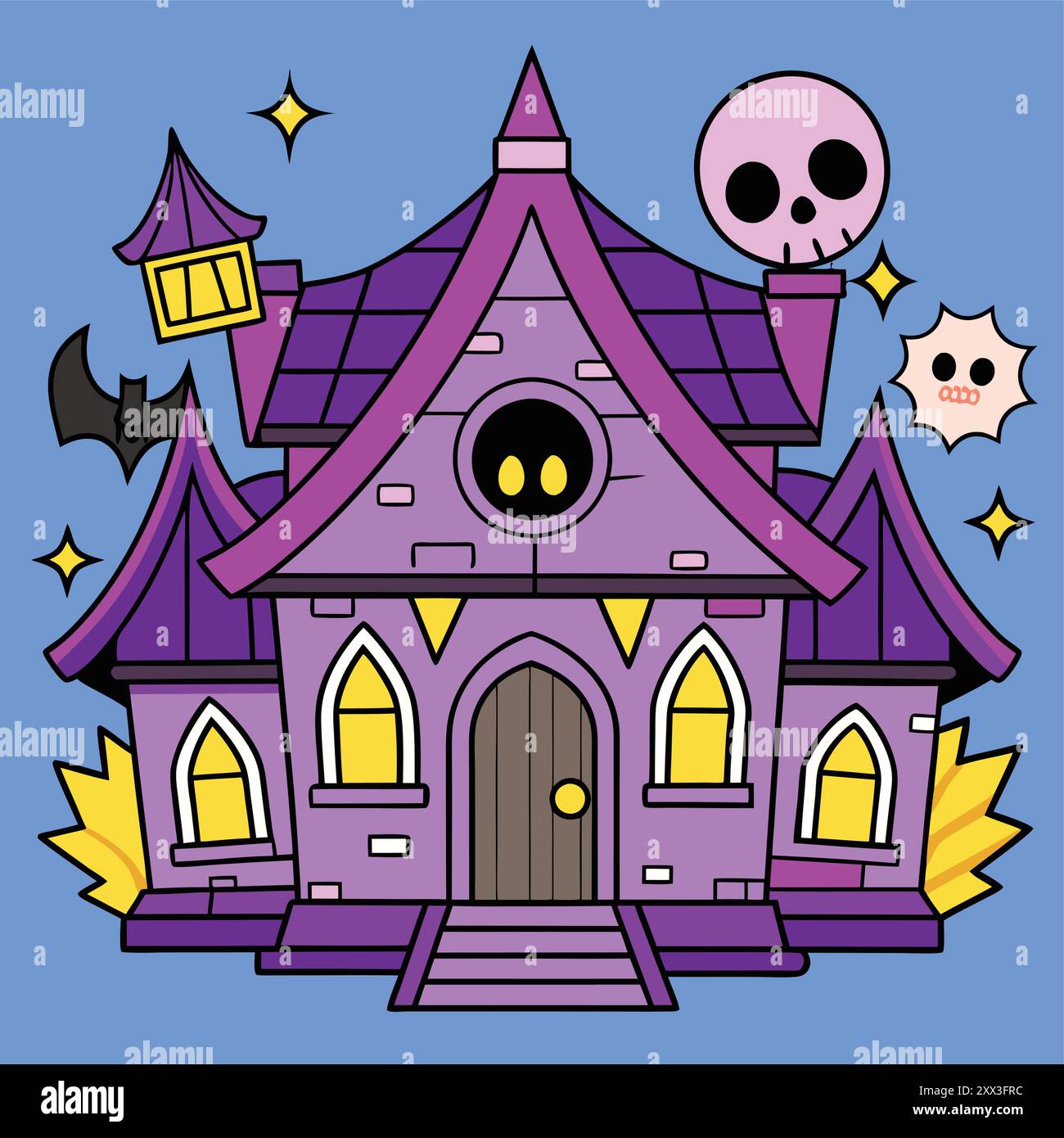 Halloween Scary House Vector Illustration - Spooky Haunted House Design