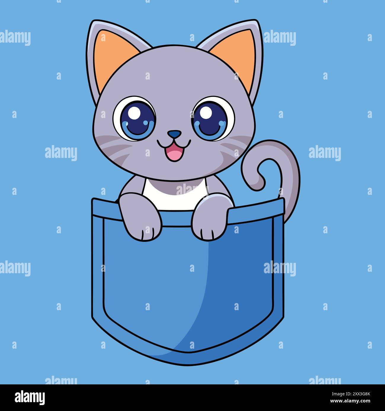 Adorable cartoon kitten hanging from the bottom, perfect for playful and cute digital designs. Stock Vector