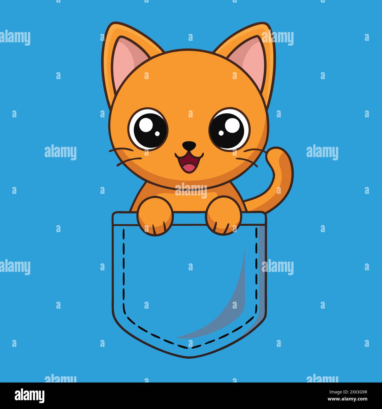 Adorable cartoon kitten hanging from the bottom, perfect for playful and cute digital designs. Stock Vector