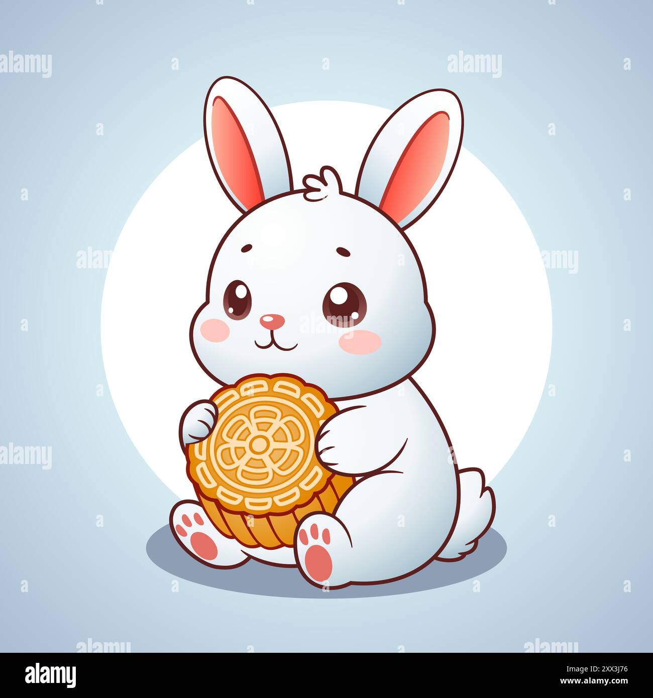 Cute Rabbit Holding Chinese Moon Cake Stock Vector Image & Art - Alamy