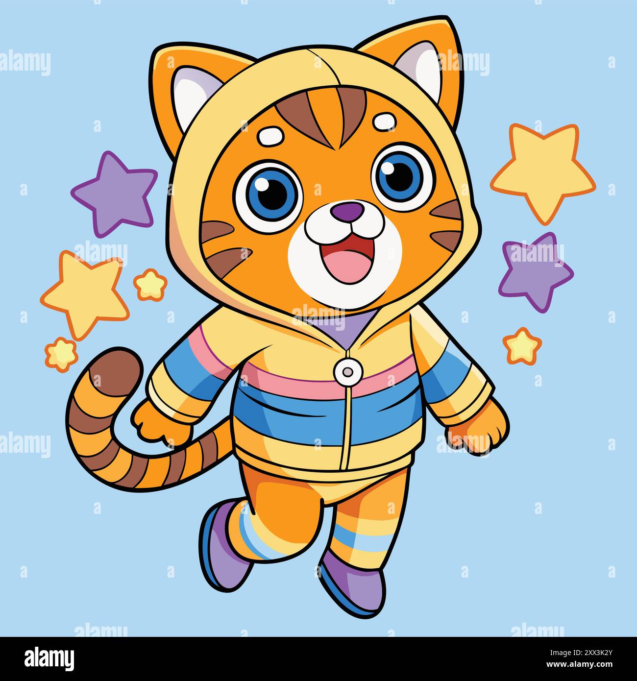 Cute Tiger Cub in Yellow Hoodie Vector Illustration - Adorable Animal ...