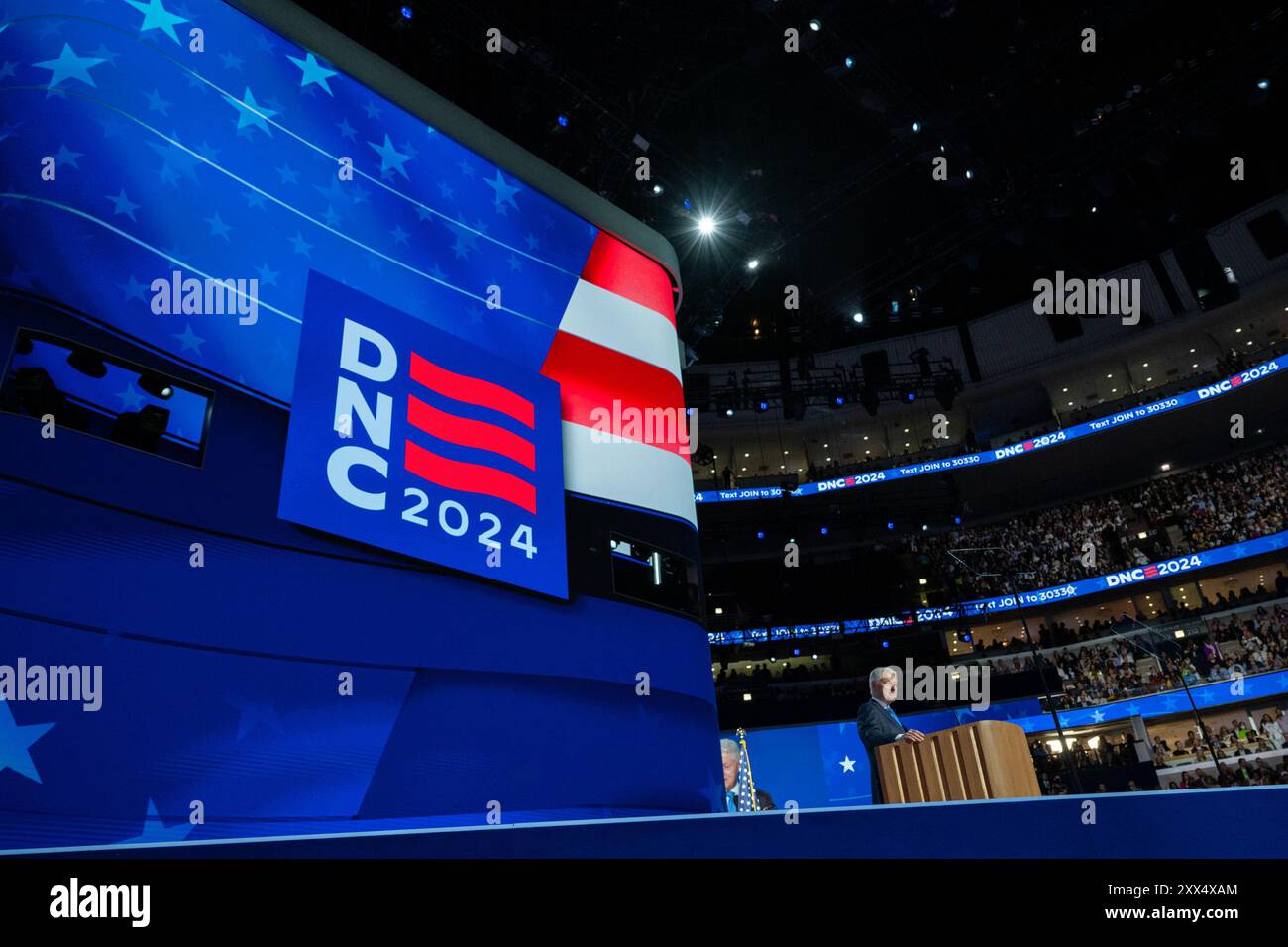 Former US President Bill Clinton speaks at the 2024 Democratic National