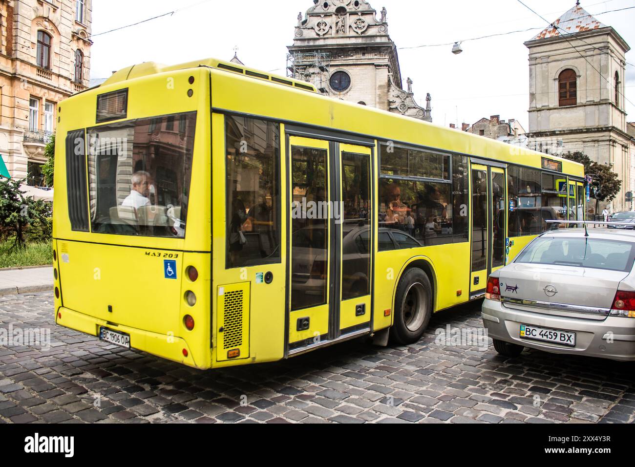 Ukraine Bus Lviv, Ukraine, August 22, 2024 Bus rolling on the streets of Lviv ...