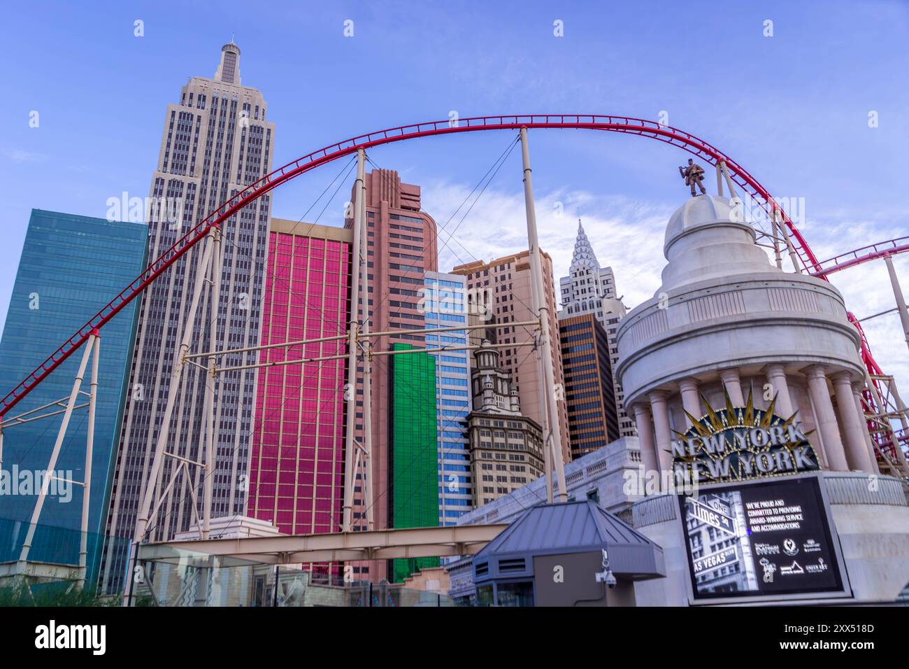 The panorama view of New York-New York Hotel and Casino, a gambling location in Las Vegas Strip. Stock Photo
