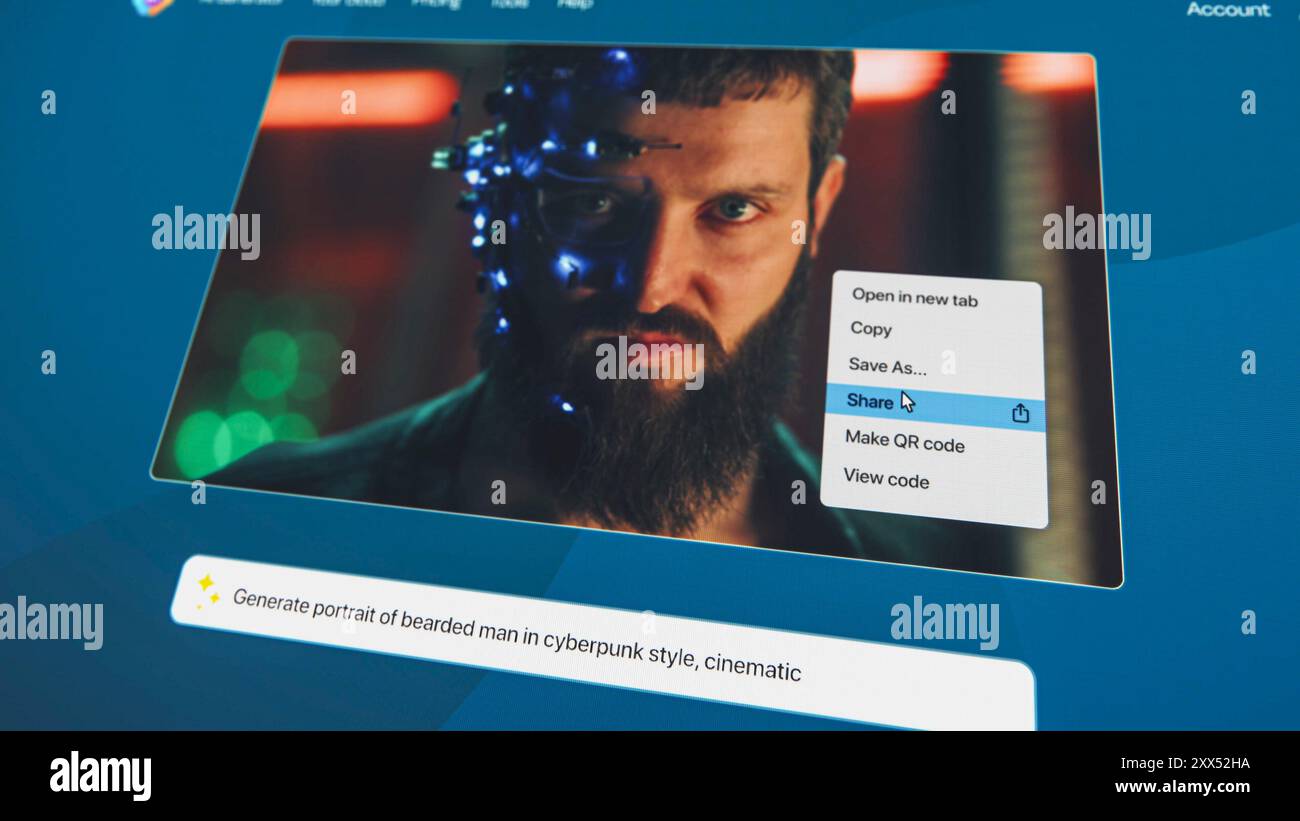 User interface of AI image generator. Modern artificial intelligence ...
