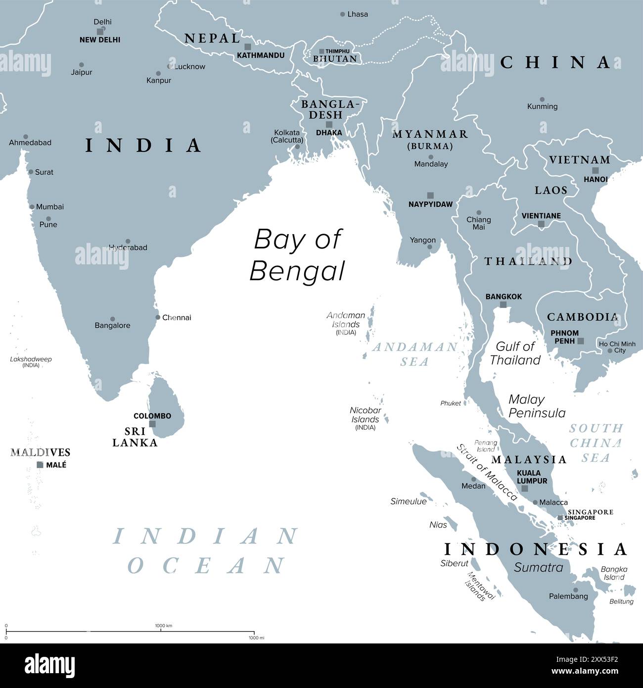 Bay Of Bengal Gray Political Map Northeastern Part Of Indian Ocean Bay Of Bengal Gray Political Map Northeastern Part Of Indian Ocean And Largest Bay Of The World 2XX53F2