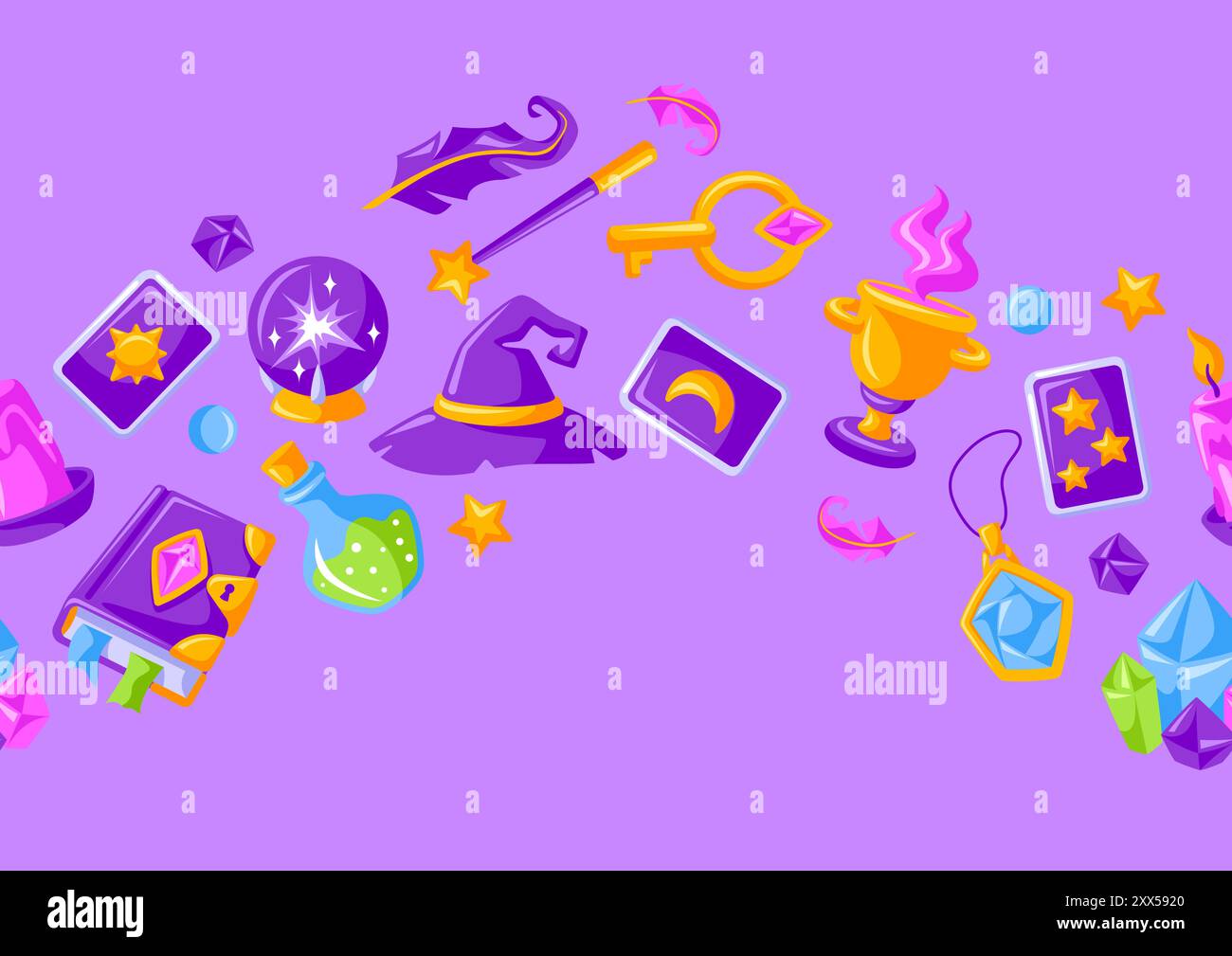 Pattern with magic items. Witchcraft alchemy mystery elements. Stock Vector