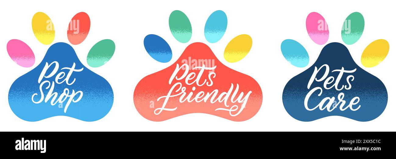 Dog or cat paw colorful silhouette. Vector pet shop logo sign or emblem ...