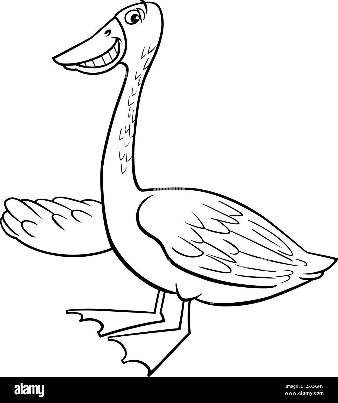 Cartoon illustration of goose bird farm animal character coloring page Stock Vector