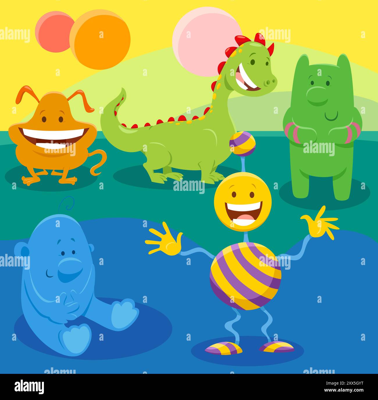 Cartoon illustrations of monsters or aliens comic fantasy characters ...
