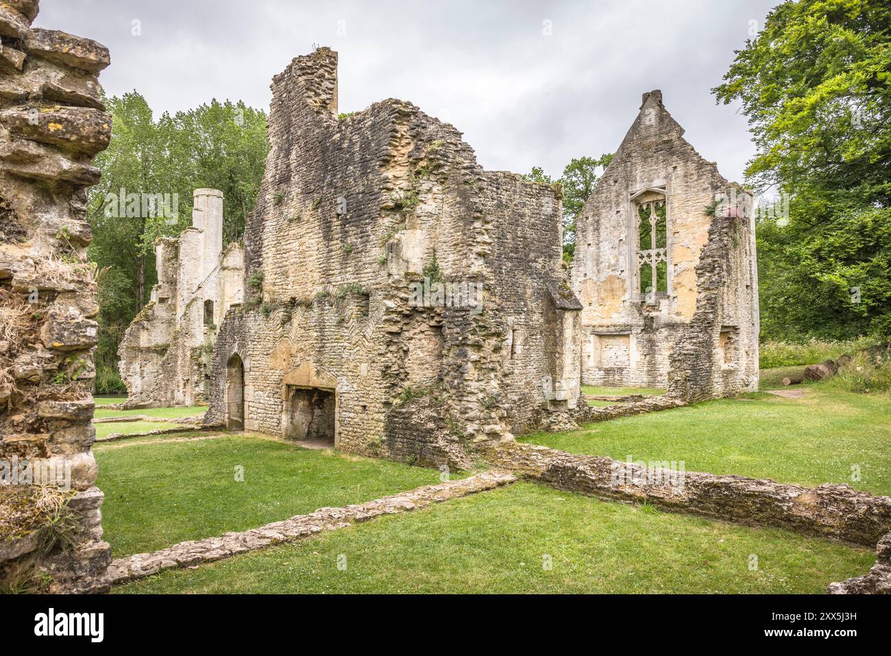 Minster Lovell Hall. Ancient ruins on the River Windrush in the Cotswolds AONB Stock Photo