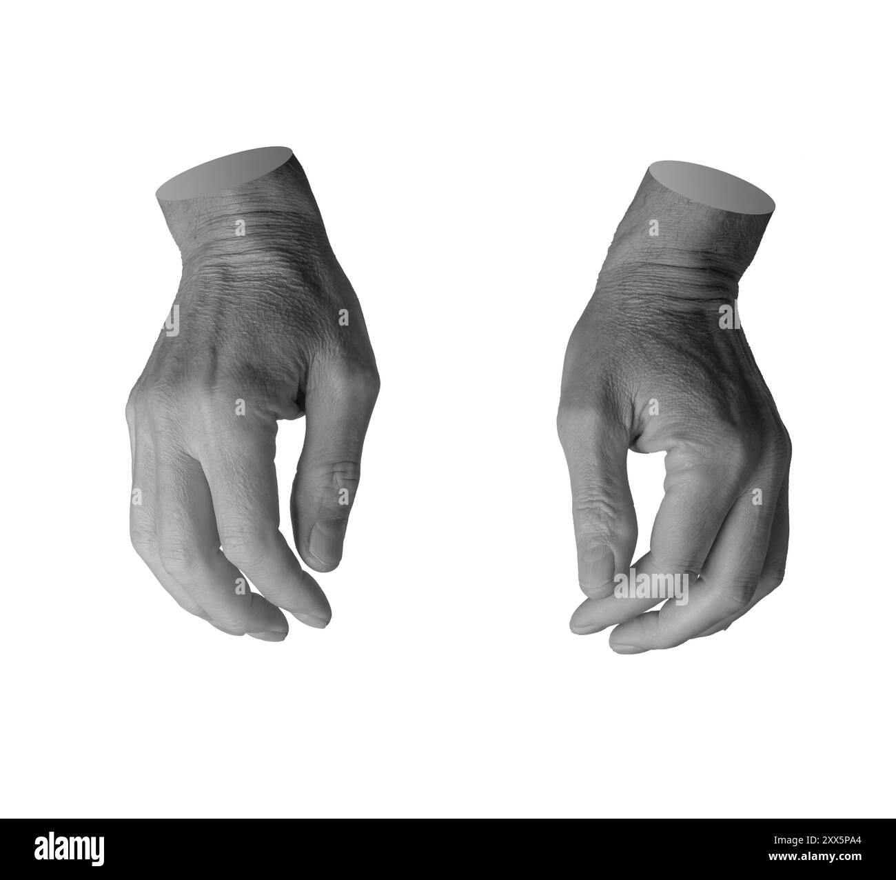 Catching, seizing, gripping, taking with both two hands isolated on white background. Stock Photo
