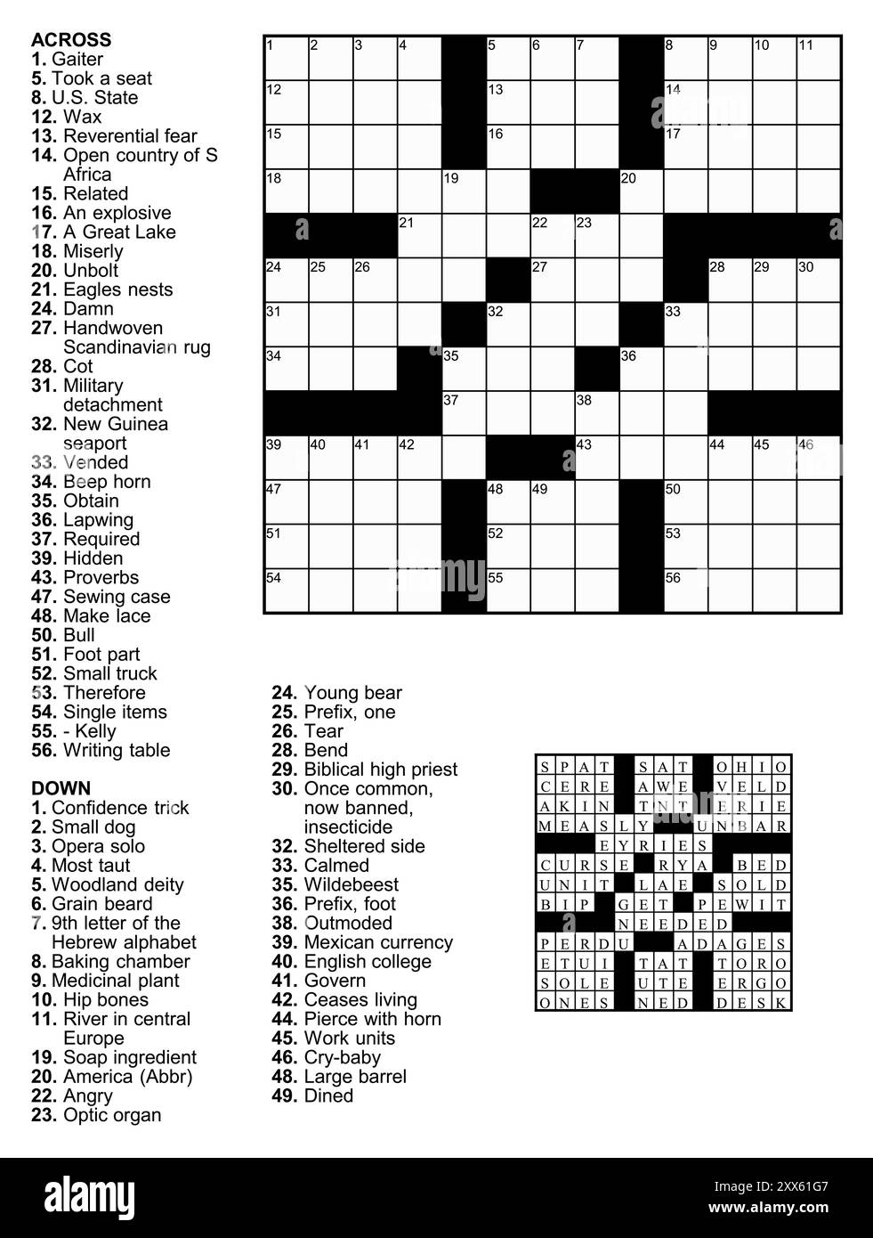 Crossword Puzzle Game With Clues And Solution Stock Vector Image & Art