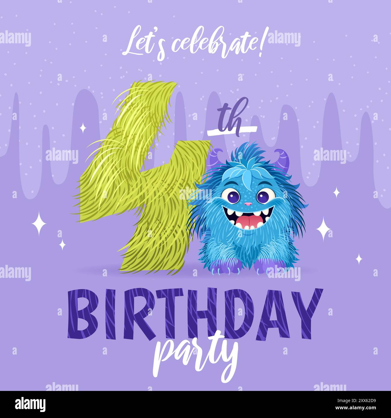 Birthday party invitation card with fluffy monster Stock Vector