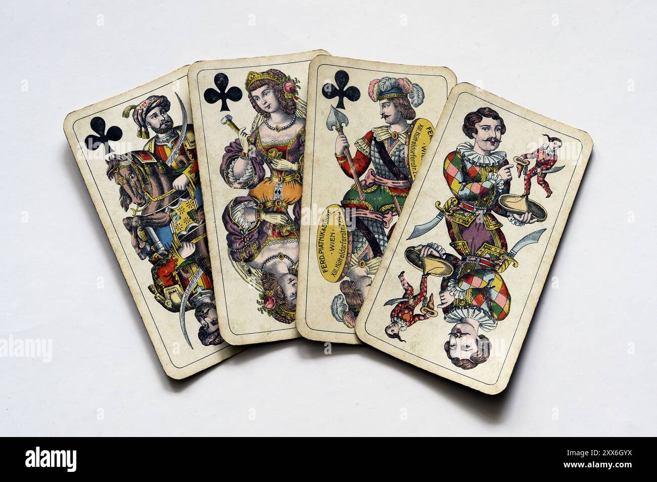 Old clubs or clubs playing cards with joker by Ferdinand Piatnik