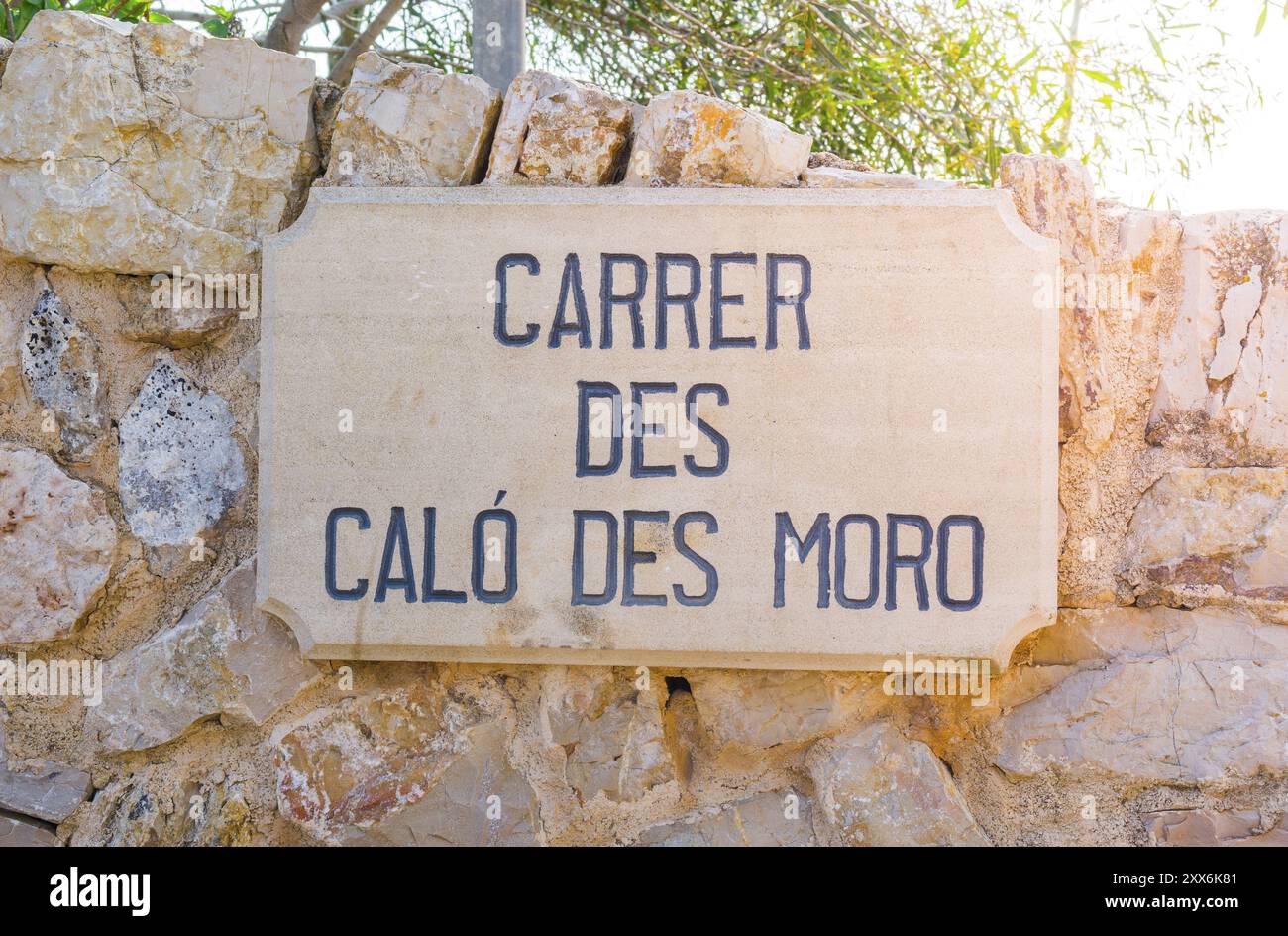 Carrer des Calo des Moro Sign, Majorca Stock Photo
