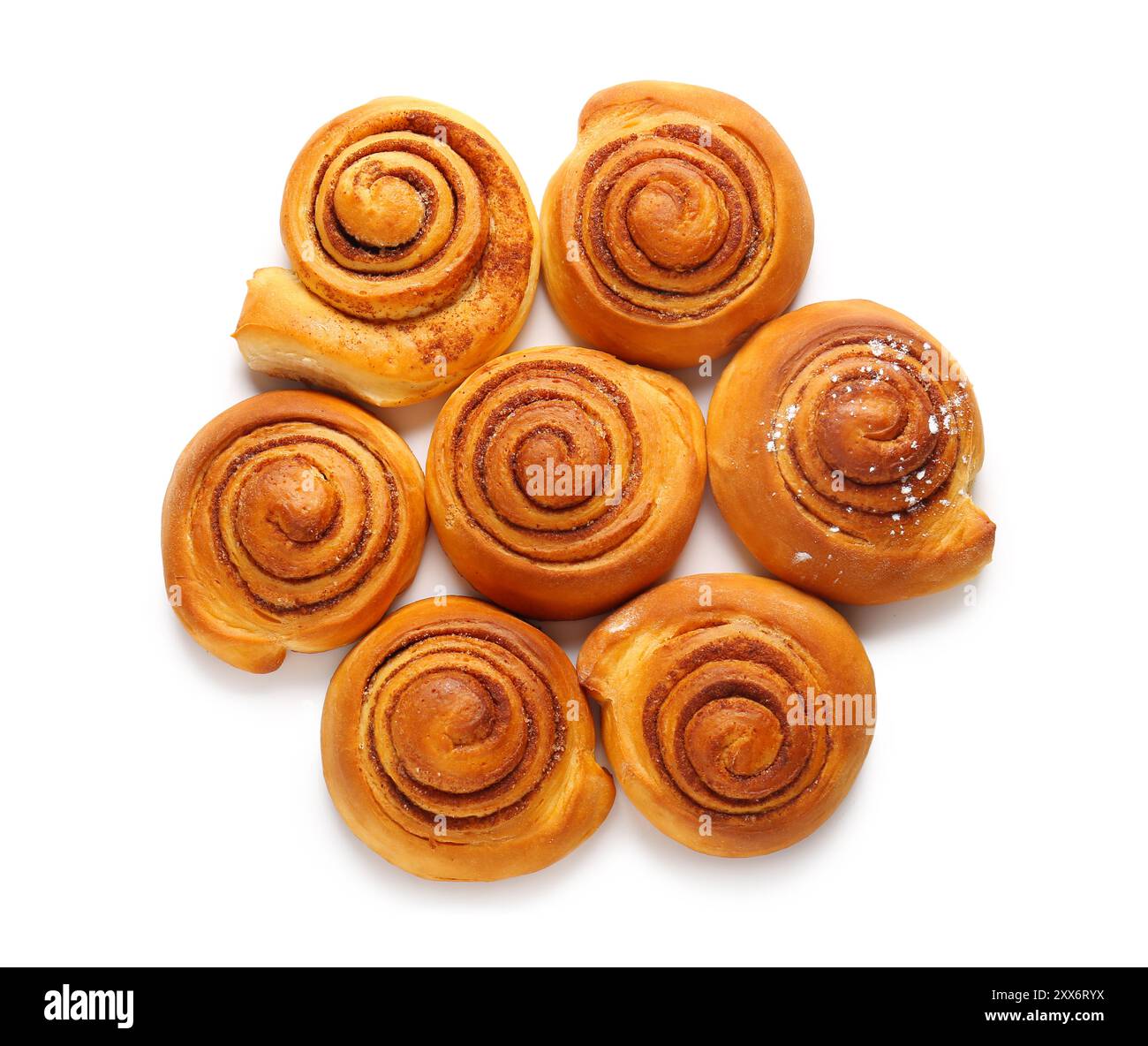Sweet cinnamon rolls on white background Stock Photo - Alamy