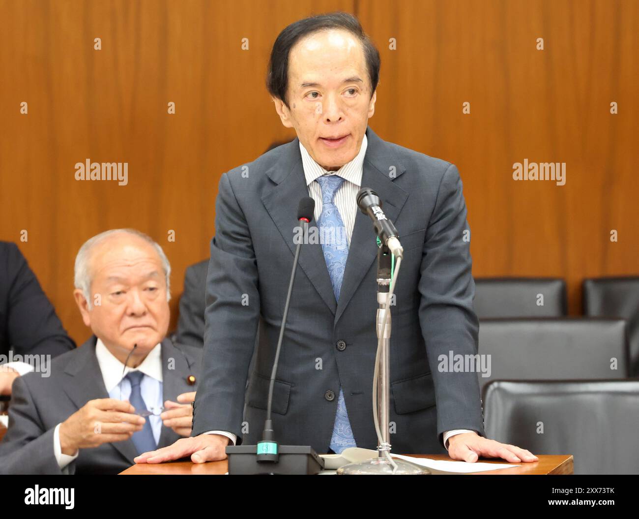 Tokyo, Japan. 23rd Aug, 2024. Bank of Japan Governor Kazuo Ueda answers a question while Finance Minister Shunichi Suzuki (L) looks on at Lower House's financial committee session at the National Diet in Tokyo on Friday, August 23, 2024. (photo by Yoshio Tsunoda/AFLO) Stock Photo