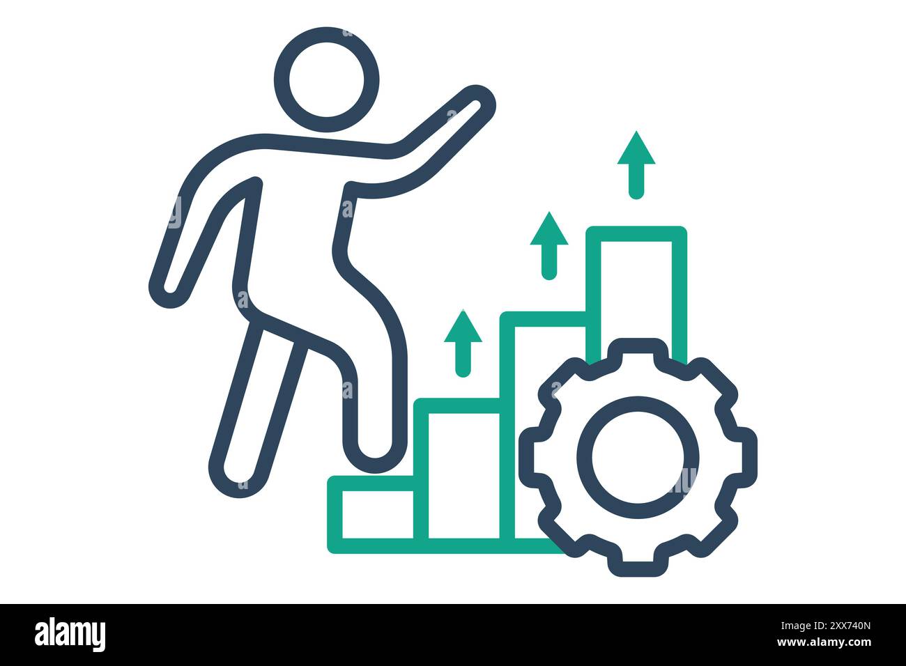 Process improvement icon. line icon style. people climb charts and gear ...