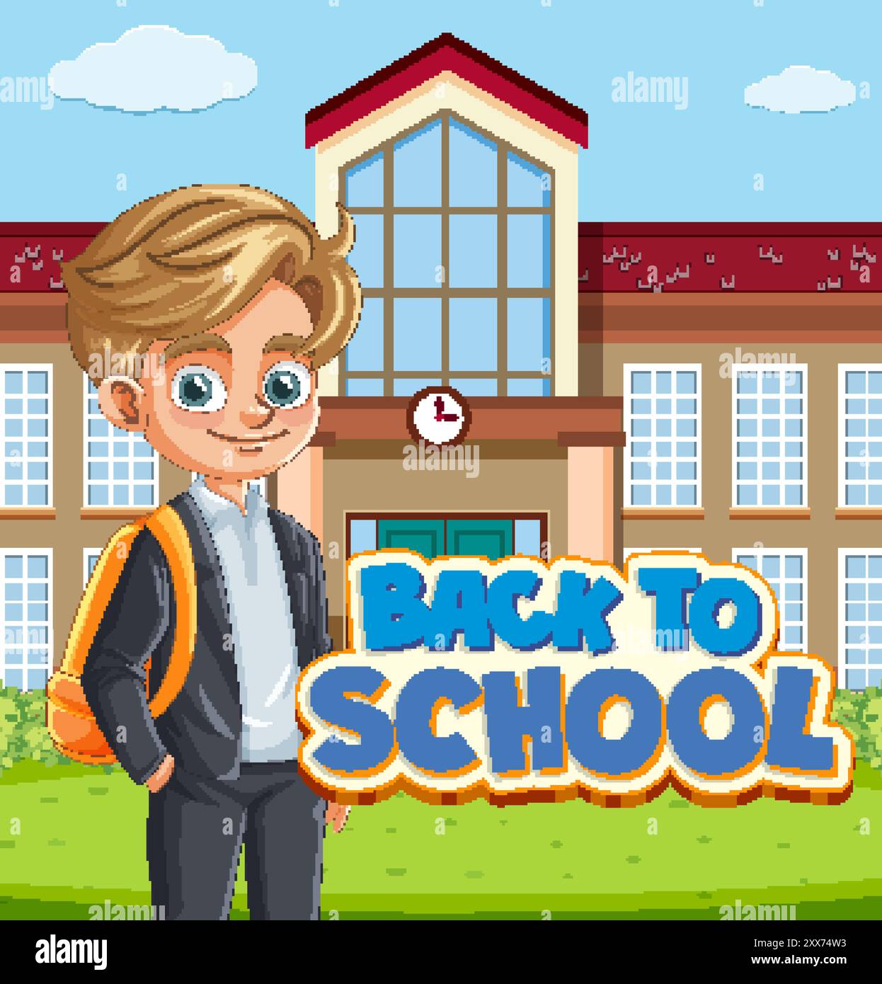 Boy with backpack in front of school Stock Vector Image & Art - Alamy
