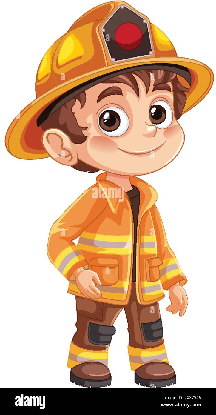 Illustration of a boy in firefighter gear Stock Vector Image & Art - Alamy