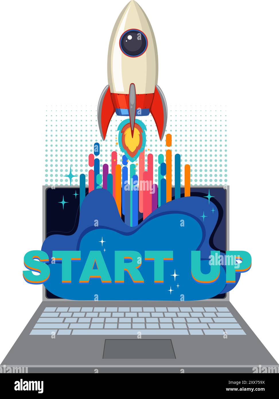 Startup concept with rocket and laptop Stock Vector Image & Art - Alamy