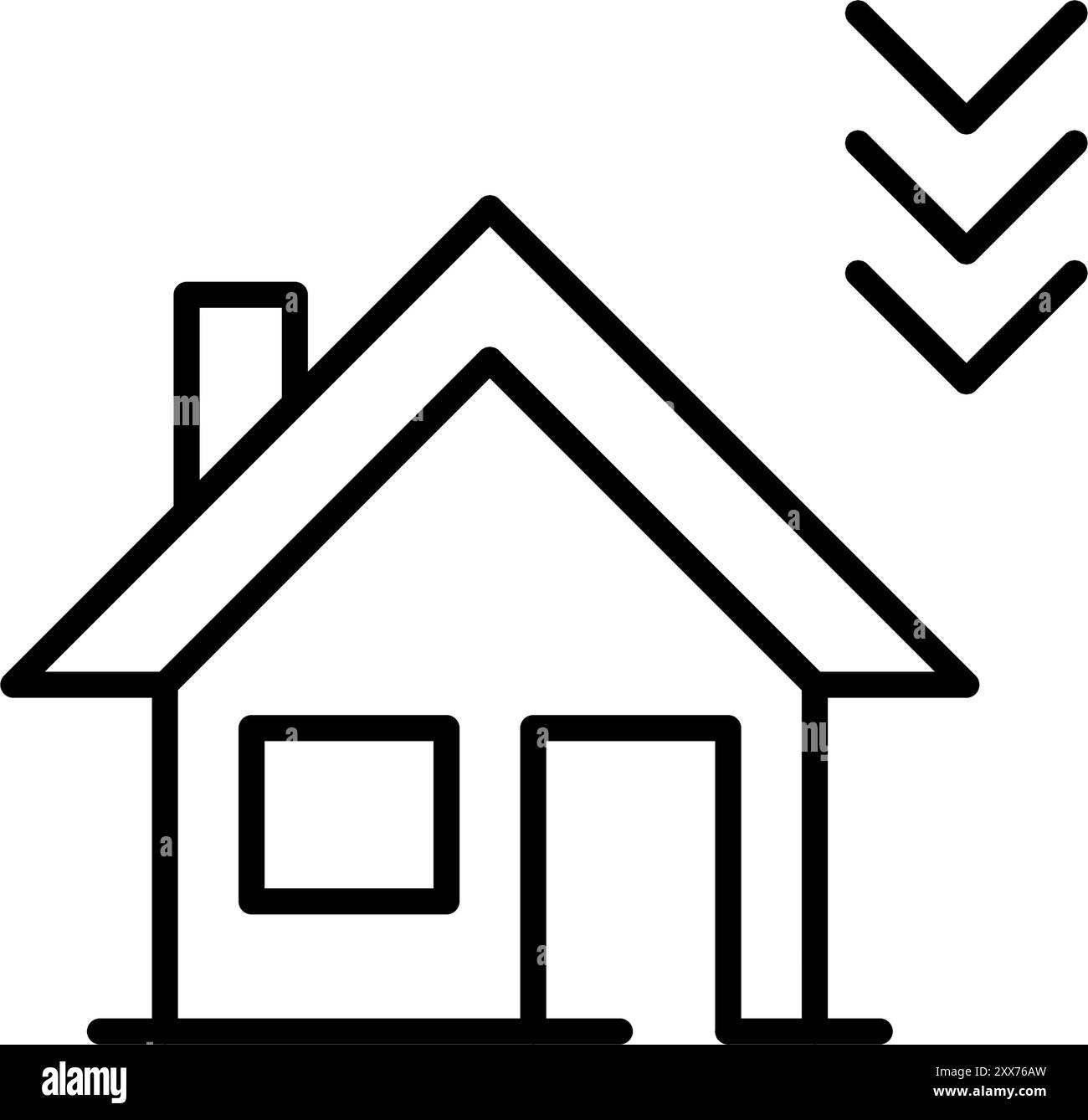 Home with arrows down. Property value decrease. Pixel perfect vector icon Stock Vector