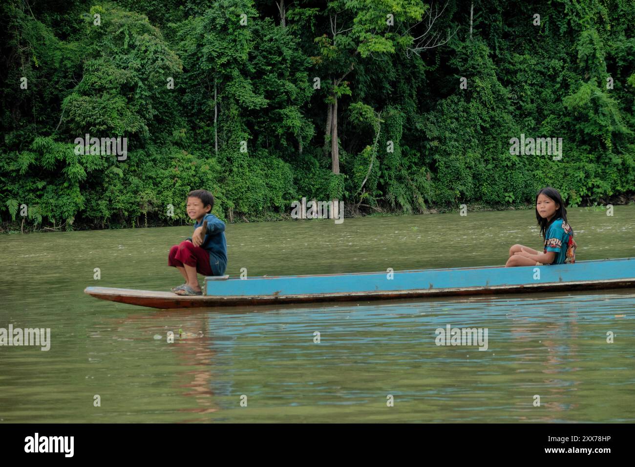 Kids on the Nam Ou River, Muang Khua, Laos Stock Photo - Alamy