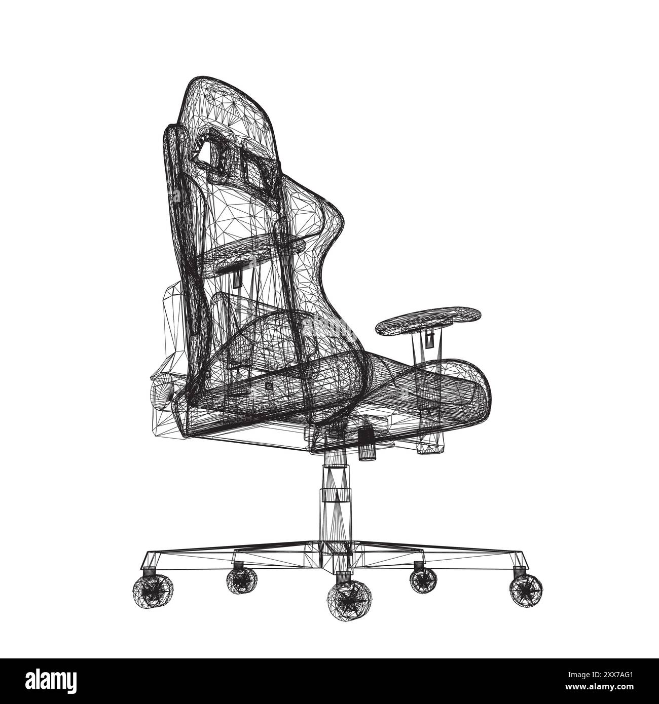 Gaming chair wireframe vector illustration. Drawing of computer chair