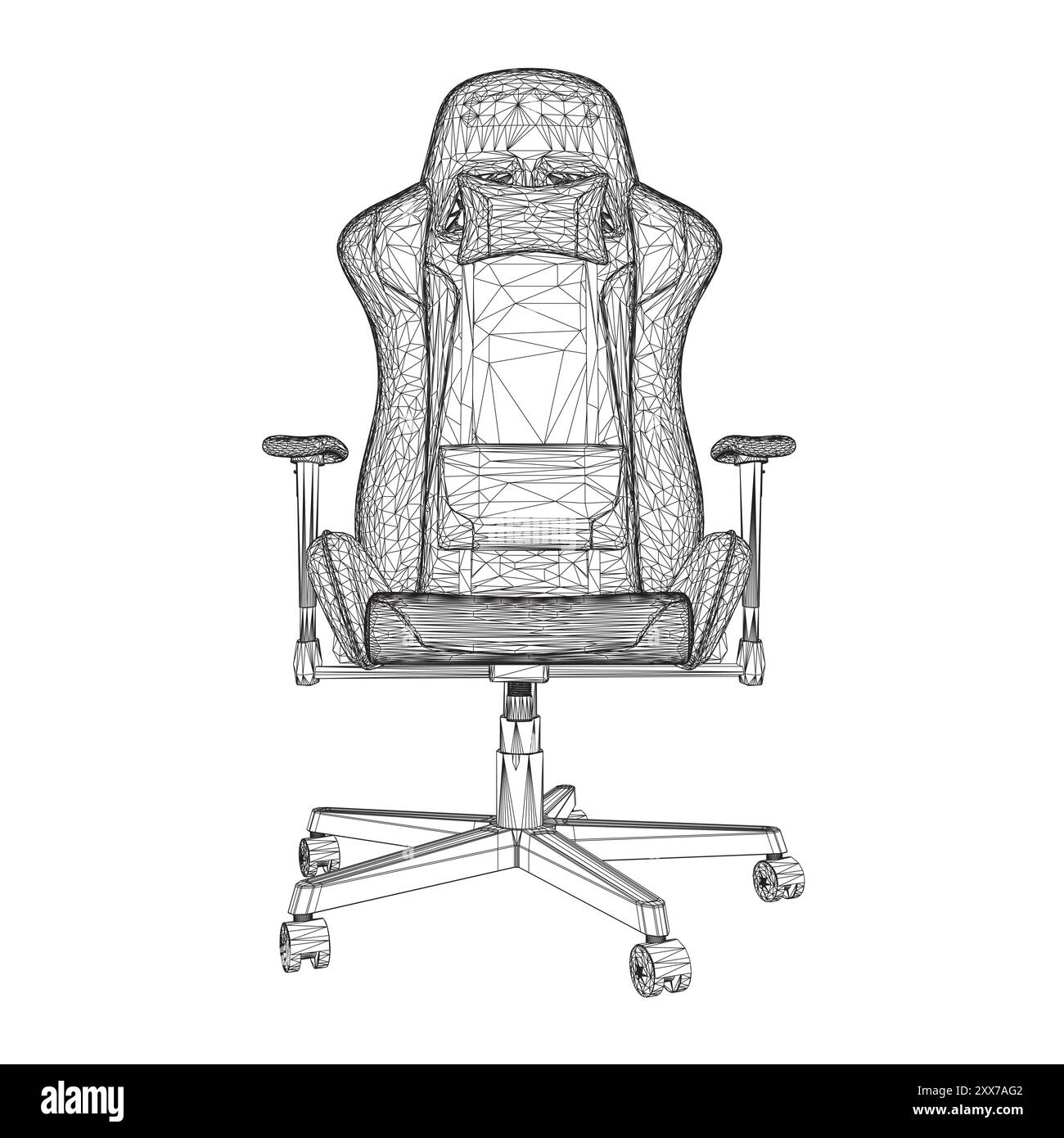 Gaming chair wireframe vector illustration. Drawing of computer chair