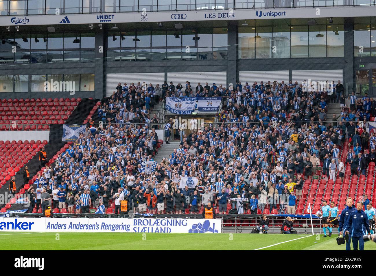 Copenhagen, Denmark. 22nd Aug, 2024. Football fans of Kilmarnock seen on  the stands during the UEFA Conference League qualification match between FC  Copenhagen and Kilmarnock at Parken in Copenhagen. Credit: Gonzales  Photo/Alamy