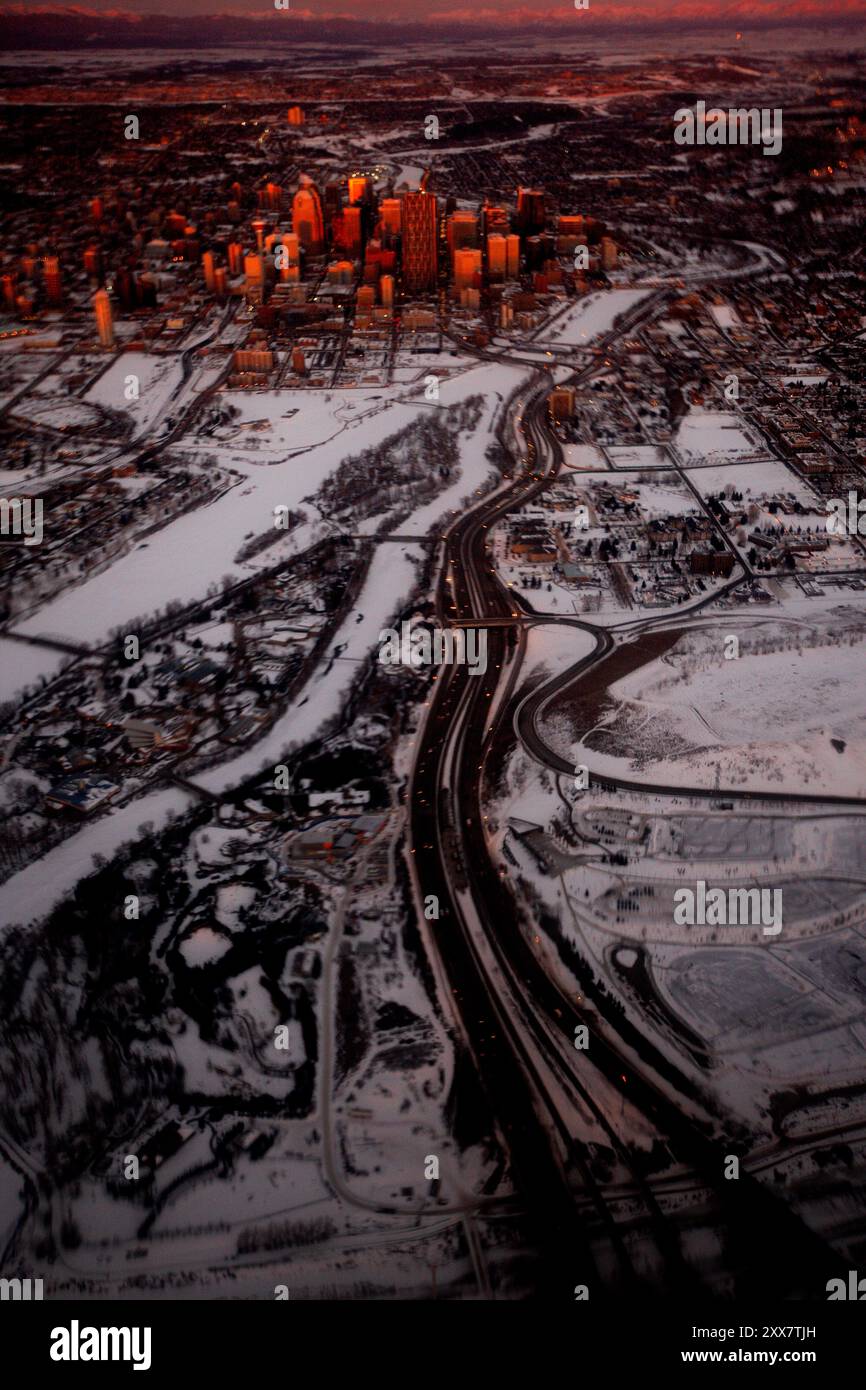 Aerial footage of Calagary as seen from a plane. The city is experiencing a boom as it becomes the oil sands capital of Canada Stock Photo