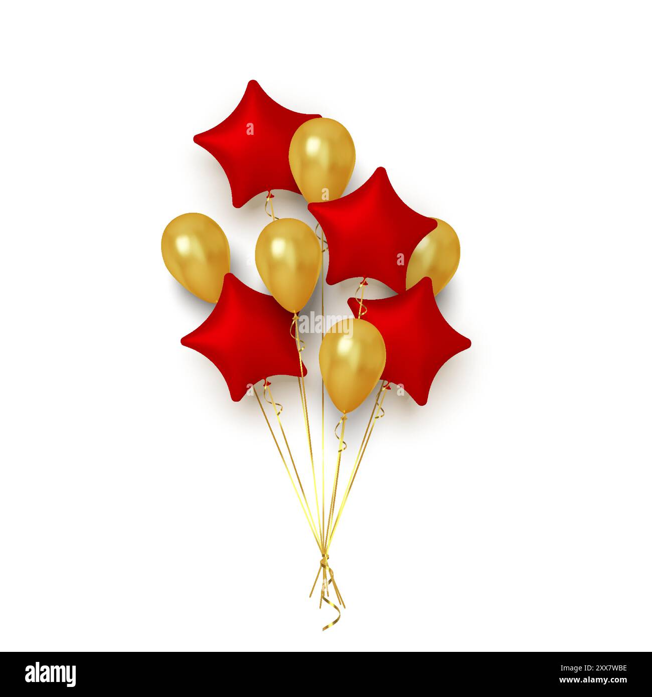 Red and Gold Star-Shaped Balloons Bouquet - Realistic 3D Vector ...