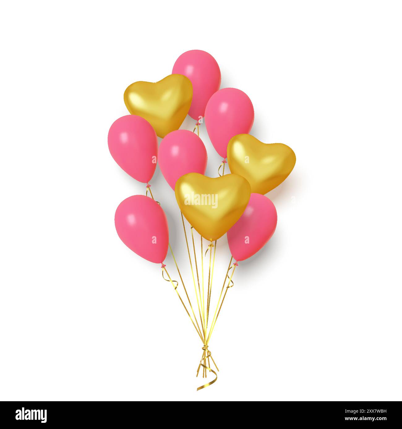 Pink and Gold Heart-Shaped Balloons Bouquet - Realistic 3D Vector ...