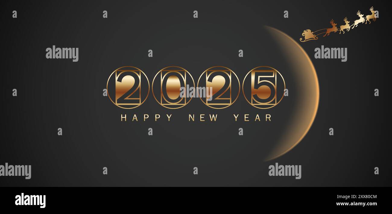Festive Scene Of Santa Claus And Reindeer Celebrating Happy New Year Festive Scene Of Santa Claus And Reindeer Celebrating Happy New Year 2025 Against A Black Backdrop With Gold Lettering 2XX80CM