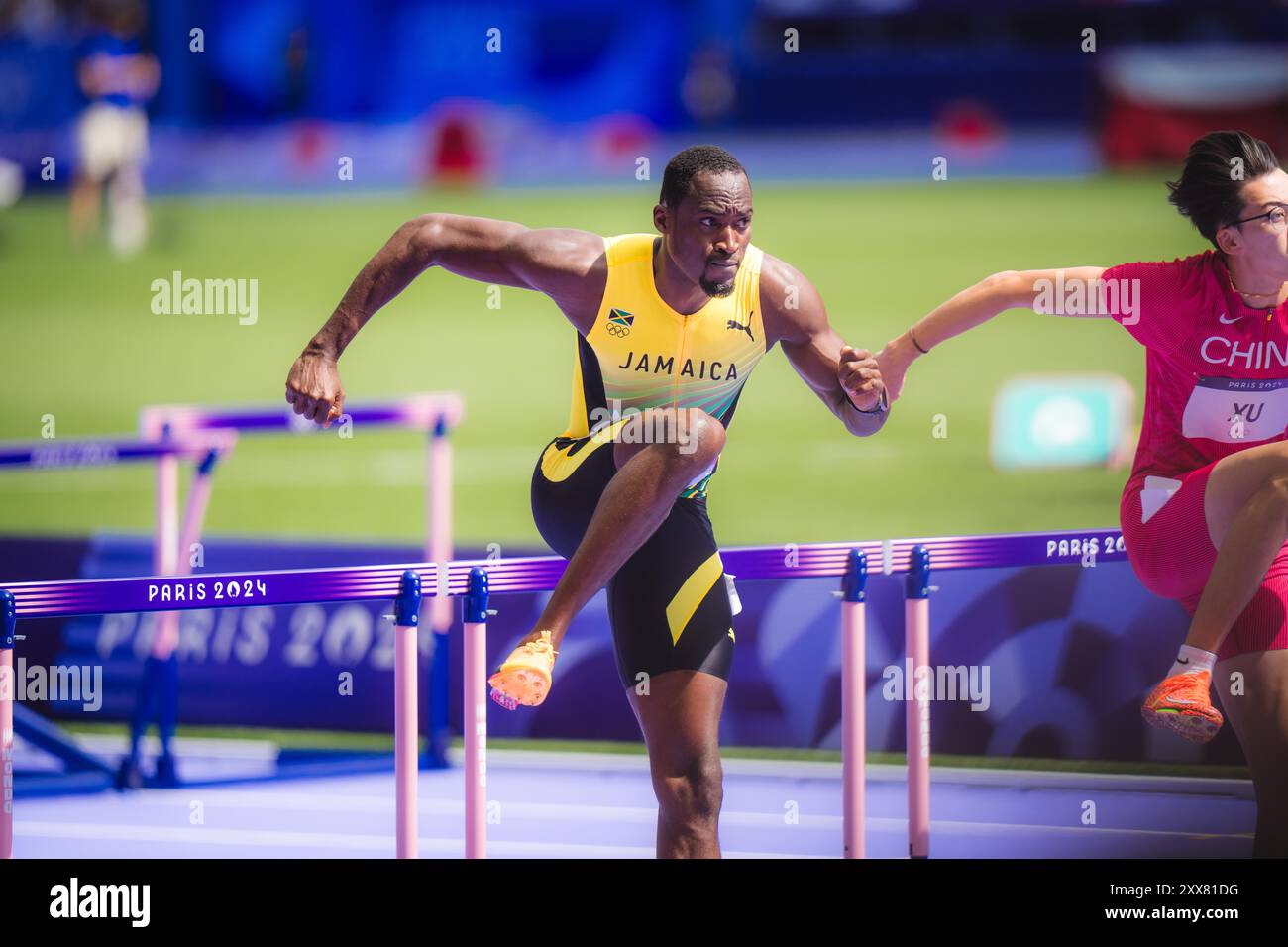 Hansle Parchment participating in the 110 meters hurdles at the Paris