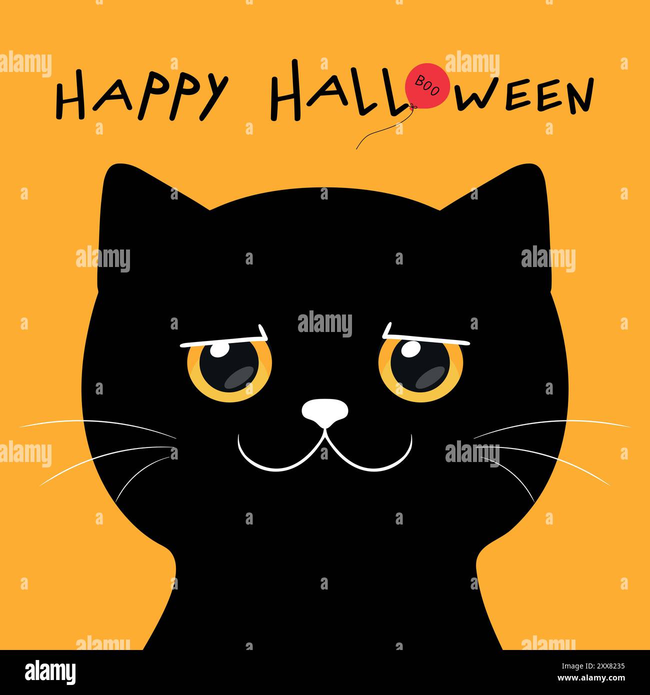 Halloween greeting card with cartoon black cat character. Vector ...