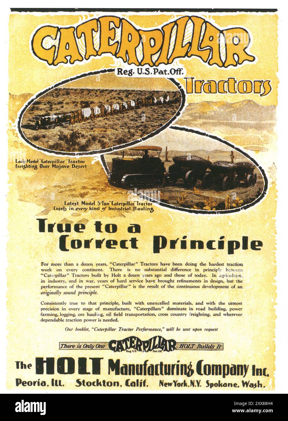 1920 Caterpillar Best Holt Tractor Machinery Ad Stock Photo