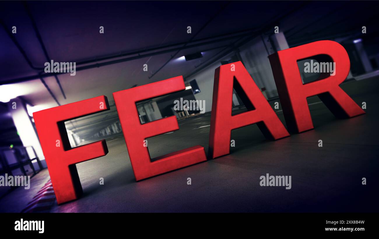 Fear in the dark parking garage Stock Photo