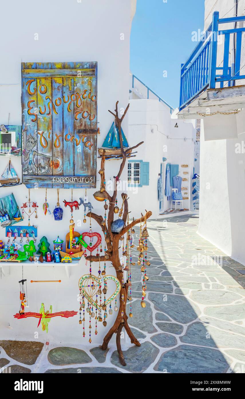 Greece, Cyclades Islands, Folegandros Island, Artwork on display, Chora Stock Photo