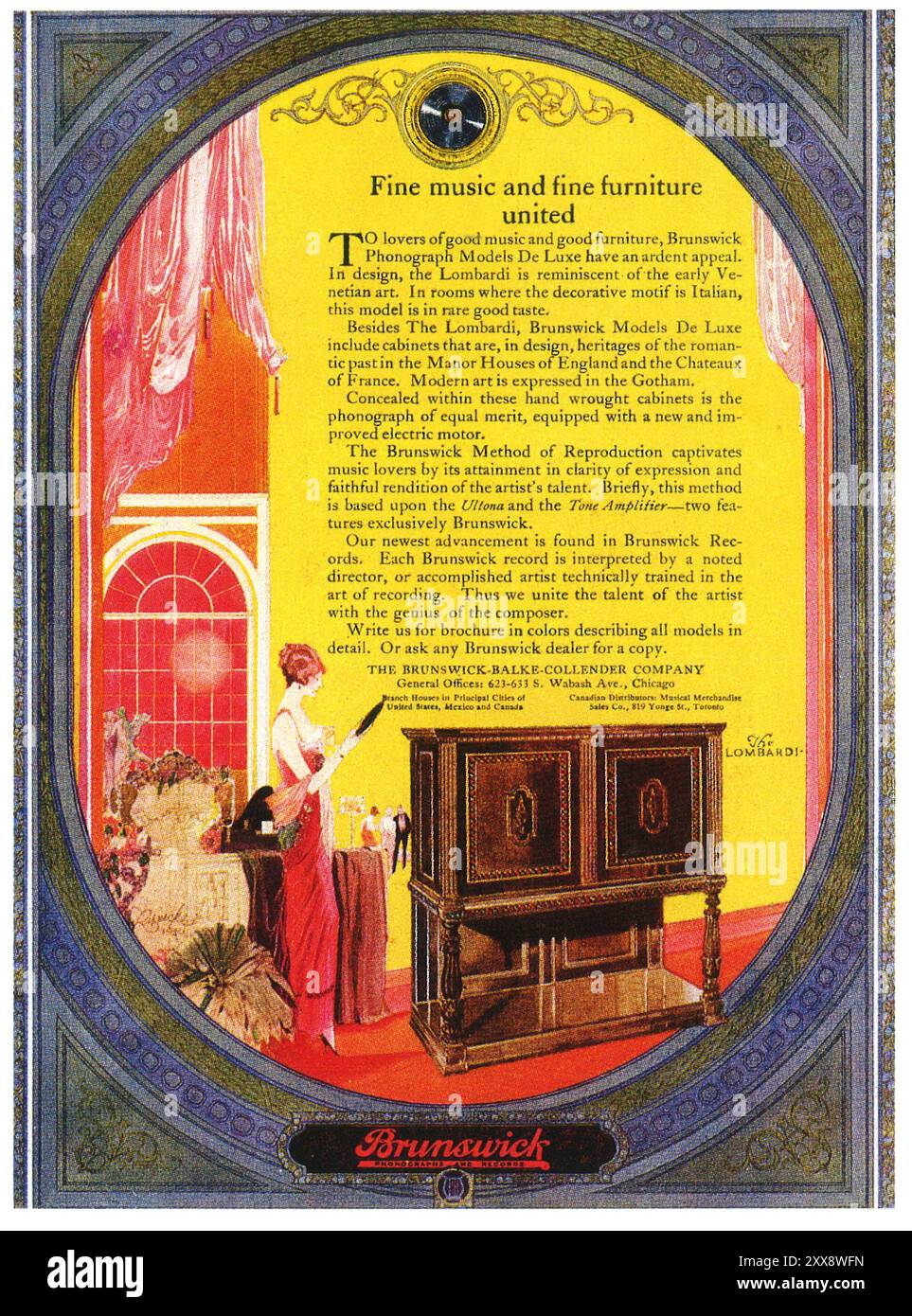 1920 Brunswick phonograph ad Stock Photo