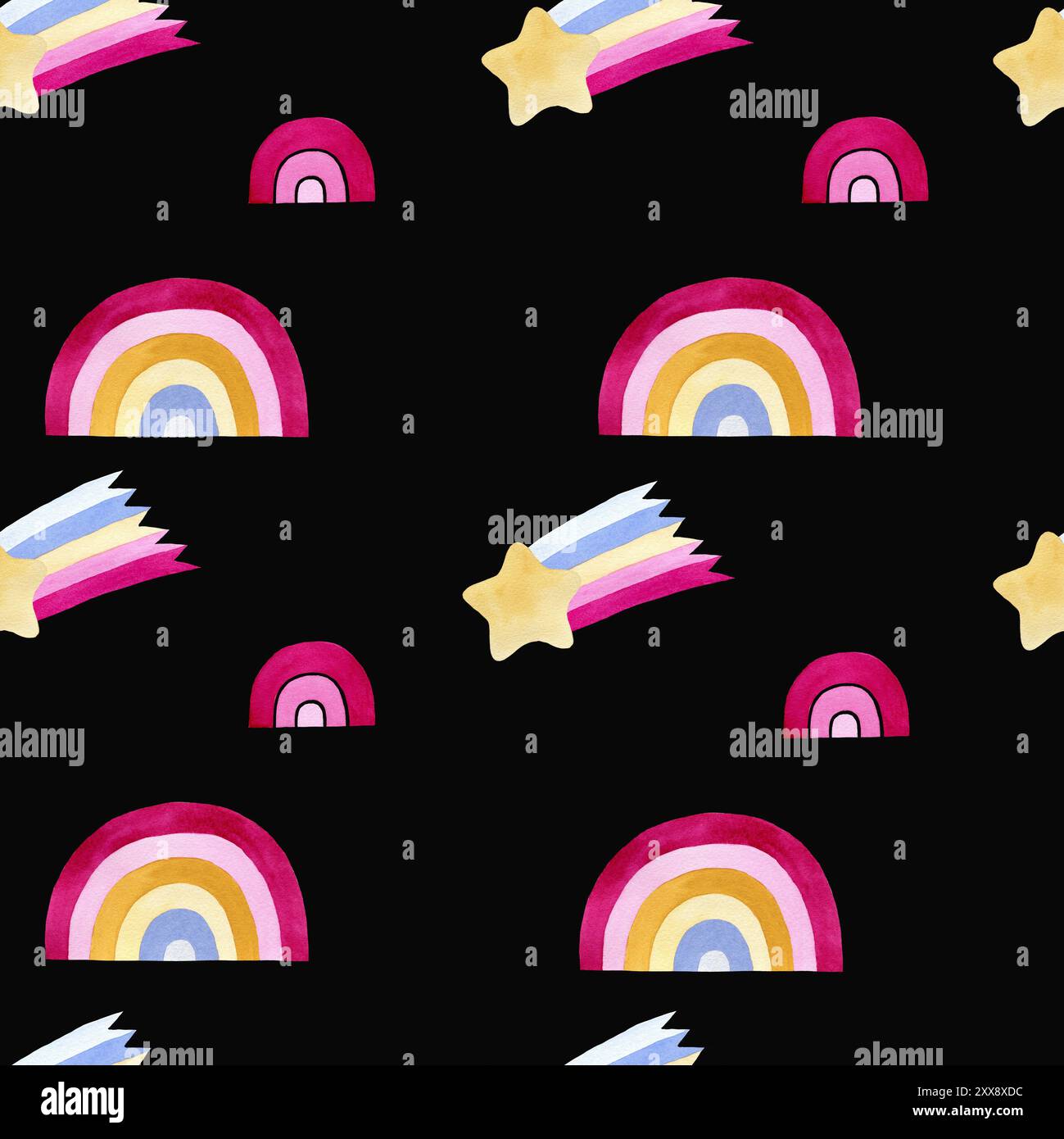 Children's cute magic seamless pattern with rainbow and star. Handmade ...