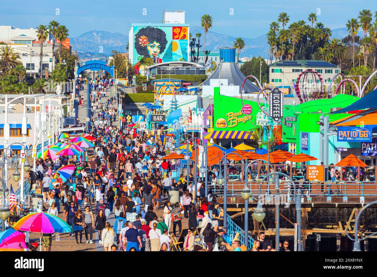 United States, California, Los Angeles, Santa Monica beach, pier Stock Photo