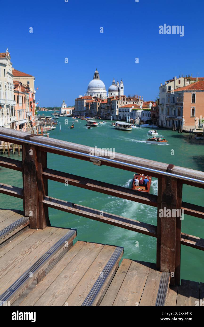 Ponte dell’Accademia bridge over Grand Canal in Venice, Italy. Focus on bridge. Stock Photo
